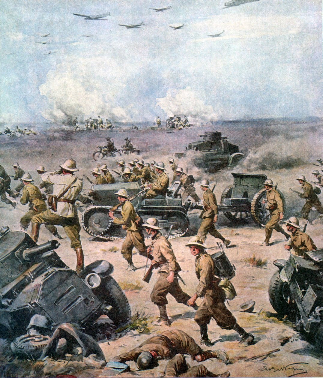 二战-1940年北非战役-意大利入侵埃吉特，La Domenica del Corriere 1940年9月22日 作者 阿基里·贝尔特拉姆（Achille Beltrame）