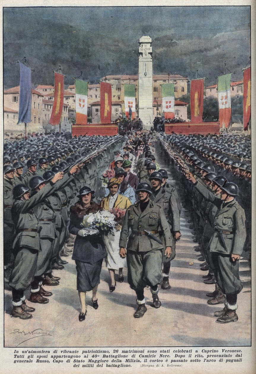1937年10月10日在威尼斯Caprino veronese举行的黑衬衫（camicie nere）成员的结婚仪式。 作者 阿基里·贝尔特拉姆（Achille Beltrame）