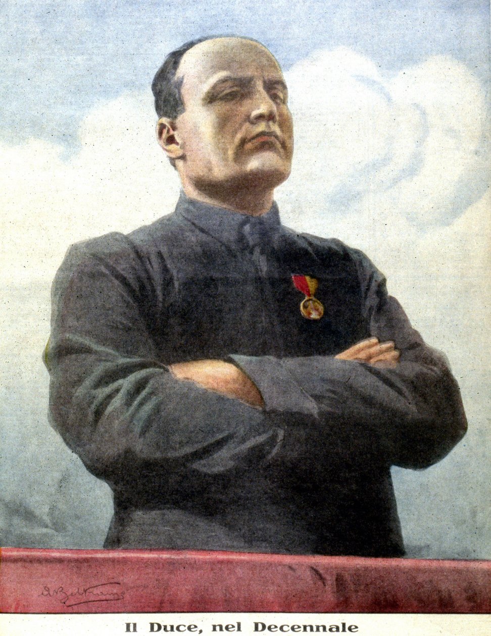 贝尼托-墨索里尼的肖像，由Achille Beltrame于1932年绘制 作者 阿基里·贝尔特拉姆（Achille Beltrame）
