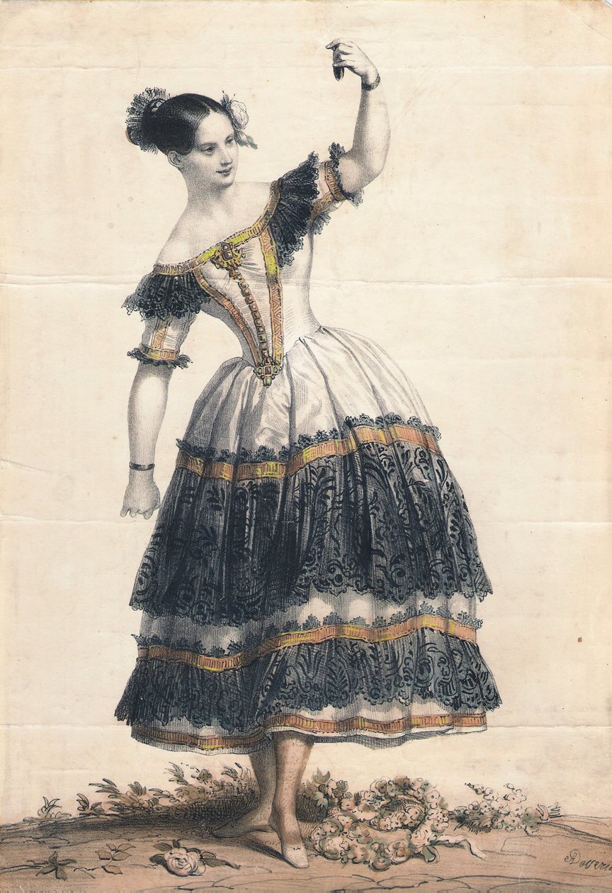 范妮·埃尔斯勒（Fanny Elssler）饰演弗洛林达（Florinda）在舞蹈《卡楚查》芭蕾舞剧中，la脚的魔鬼，1836年 作者 阿基尔·德维里亚
