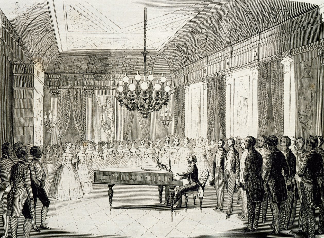 钢琴音乐之夜，作者：Achille Deveria（1800-1857），版画，法国 作者 阿基尔·德维里亚