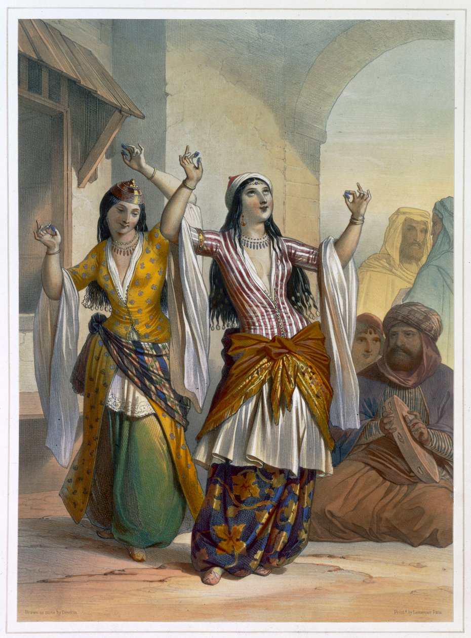 埃及舞女在埃及罗塞塔表演Ghawazi，1848年 作者 阿基尔·德维里亚