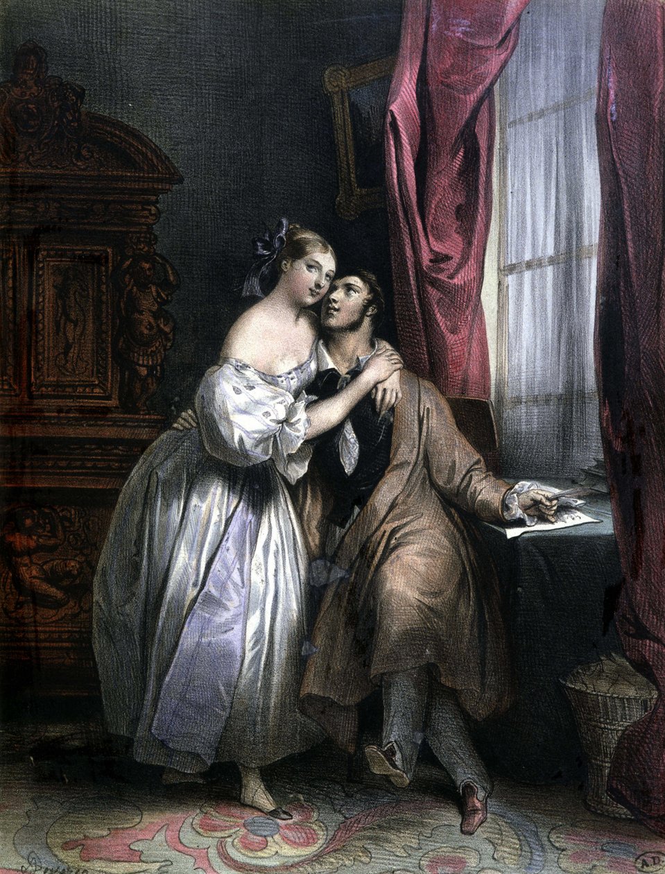 Enlaces lovers--Achille Deveria的作品，平版印刷。 作者 阿基尔·德维里亚