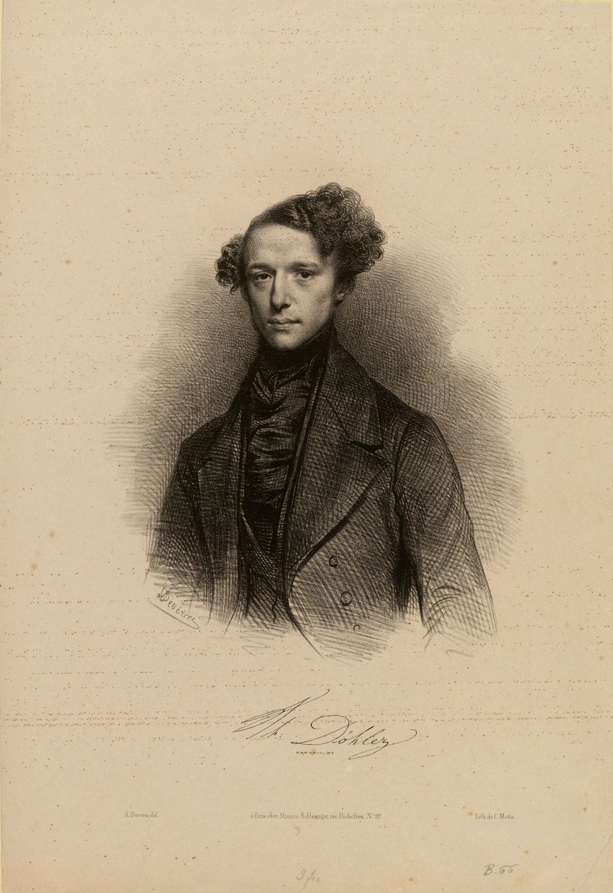 作曲家Theodor Döhler 1814-1856的肖像。 作者 阿基尔·德维里亚