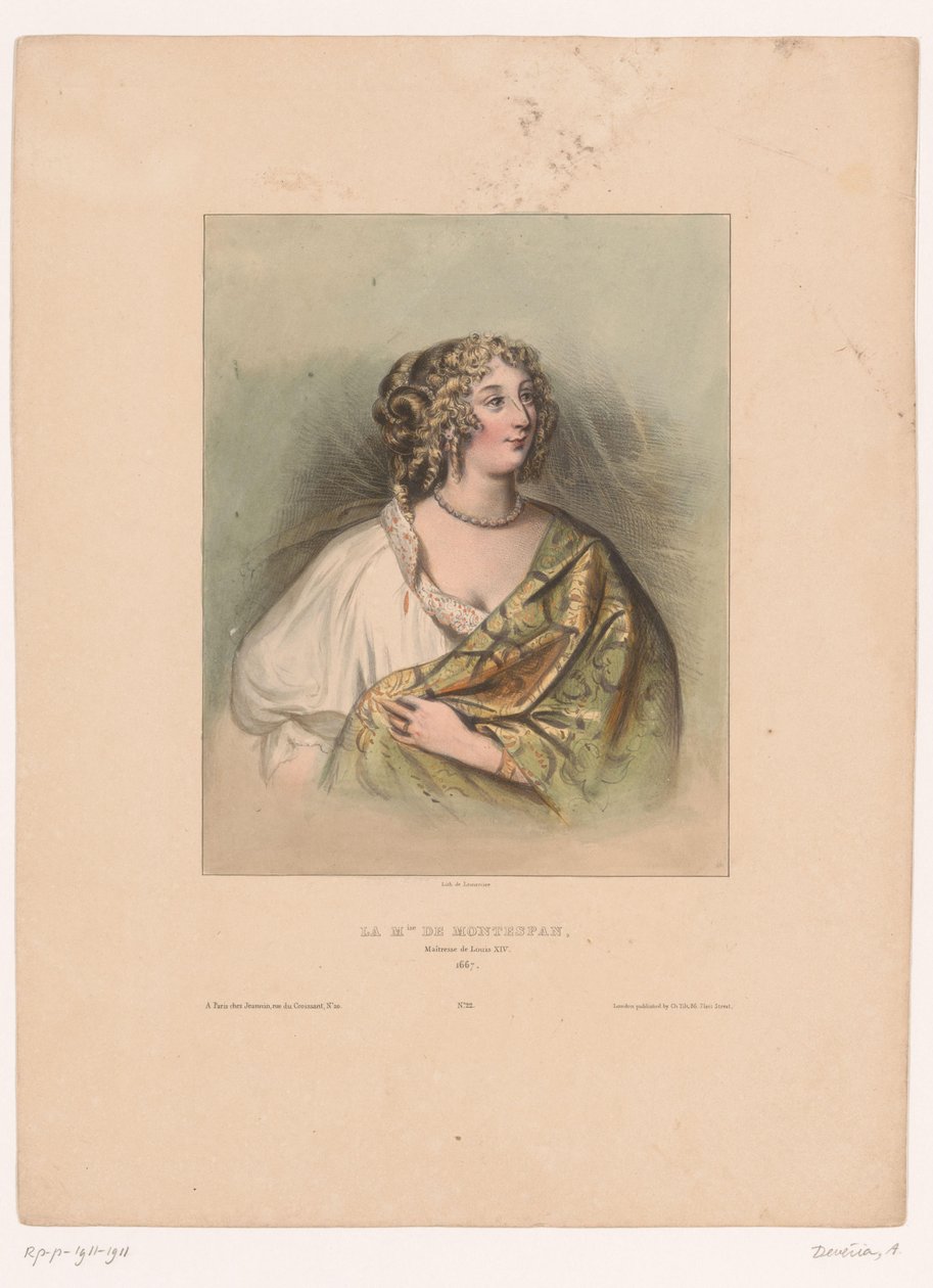 蒙特斯潘夫人的肖像 La M.ise de Montespan，路易十四的情妇，1667 年（物品上的标题） 著名女性（系列名称） 作者 阿基尔·德维里亚