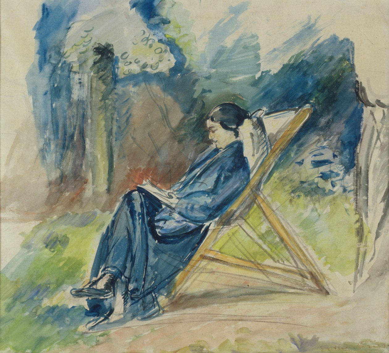 躺椅上的女人，c.1935（水彩） 作者 阿喀琉斯·埃米尔·奥顿·弗里斯