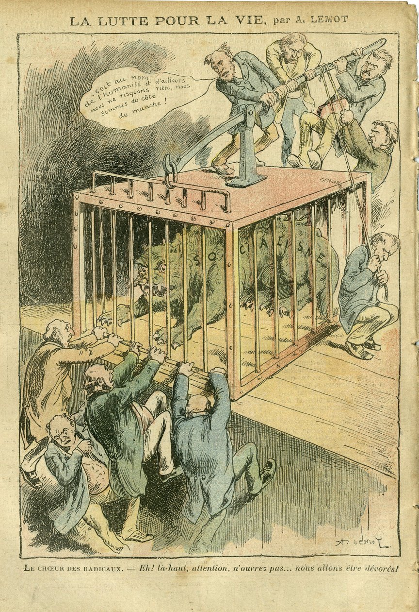 Achille Lemot (1846-1909)在Le Pelerin杂志上的插图，2007年4月21日 - 为生命而斗争 - 社会主义，激进社会主义 - 动物化 作者 阿基里·莱莫特（Achille Lemot）