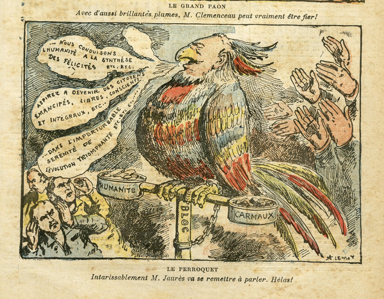 Achille Lemot (1846-1909)在Le Pelerin, 26/01/08中的插图 - 伟大的孔雀 - Greve, 社会主义, Carmaux, Humanite（日记） - Jaures Jean, Parroquet 作者 阿基里·莱莫特（Achille Lemot）