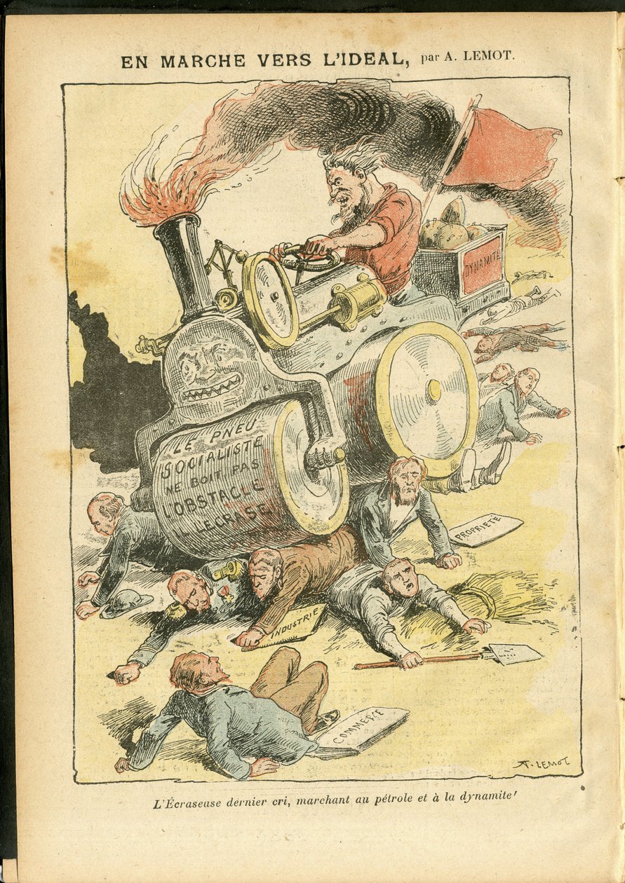 Achille Lemot（1846-1909）在Le Pelerin, 27/05/06中的插图 - 向理想进军 - 社会, 汽车, 死尸, 革命, 红旗, 经济, 社会主义, 气动, 穿刺 作者 阿基里·莱莫特（Achille Lemot）