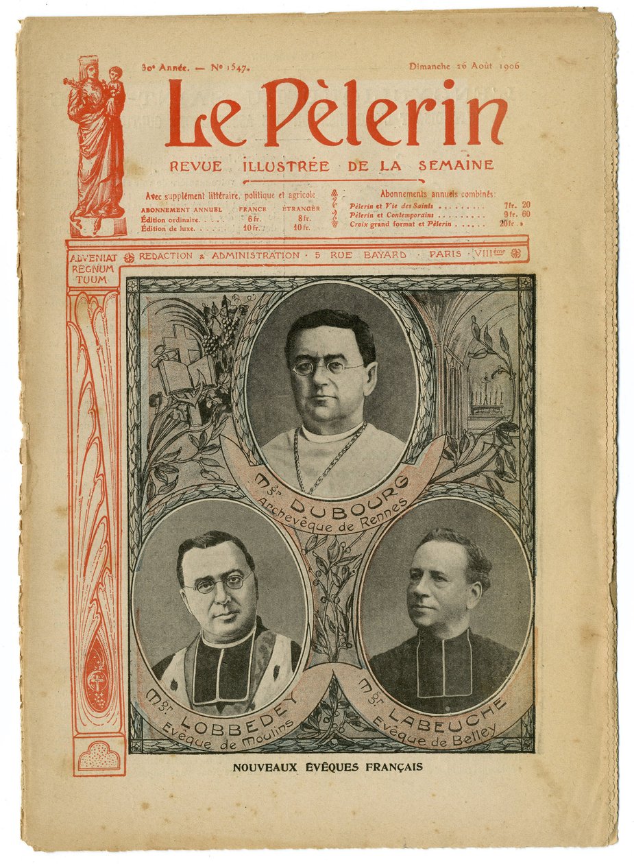Achille Lemot (1846-1909)为《Le Pelerin》杂志封面所作的插图，2006年8月26日 - New English Eveques - Religion Faith, Catholic Catholicism - Eveques 作者 阿基里·莱莫特（Achille Lemot）