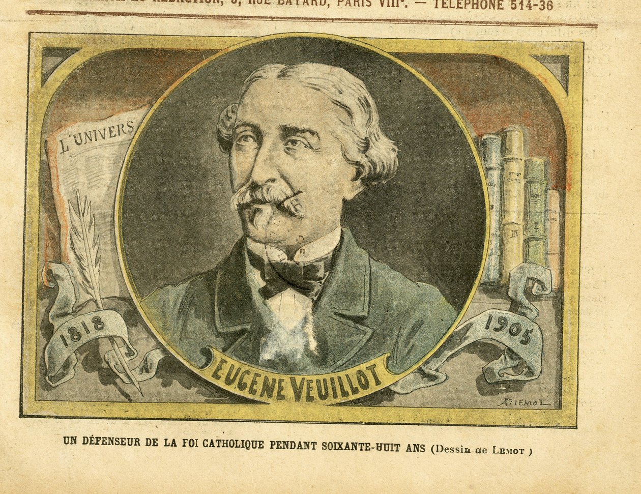 2005年10月1日，《Le Pelerin》杂志刊登了Achille Lemot（1846-1909）的插图 - 六十八年来一直是天主教信仰的捍卫者 - 新闻/媒体, 宗教信仰, L
