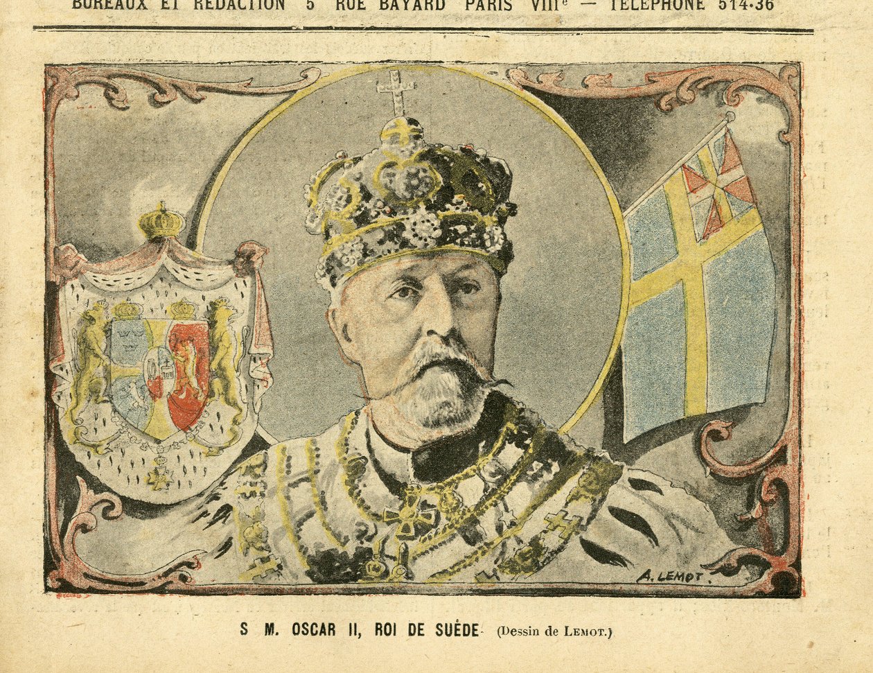 Achille Lemot (1846-1909)在Le Pelerin的插图，02/07/05 - 瑞典国王奥斯卡二世陛下 - 君主政体，瑞典 - 奥斯卡二世 作者 阿基里·莱莫特（Achille Lemot）