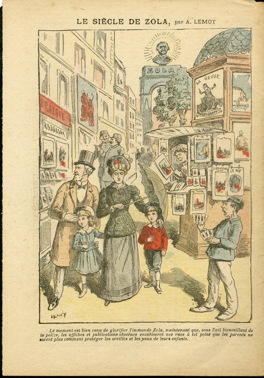 2008年5月3日，《Le Pelerin》中关于Achille Lemot（1846-1909）的插图 - 左拉的世纪 - 宗教信仰, 家庭, 色情, 报刊亭, 天主教会, 小巷街 - 左拉-艾米尔 作者 阿基里·莱莫特（Achille Lemot）