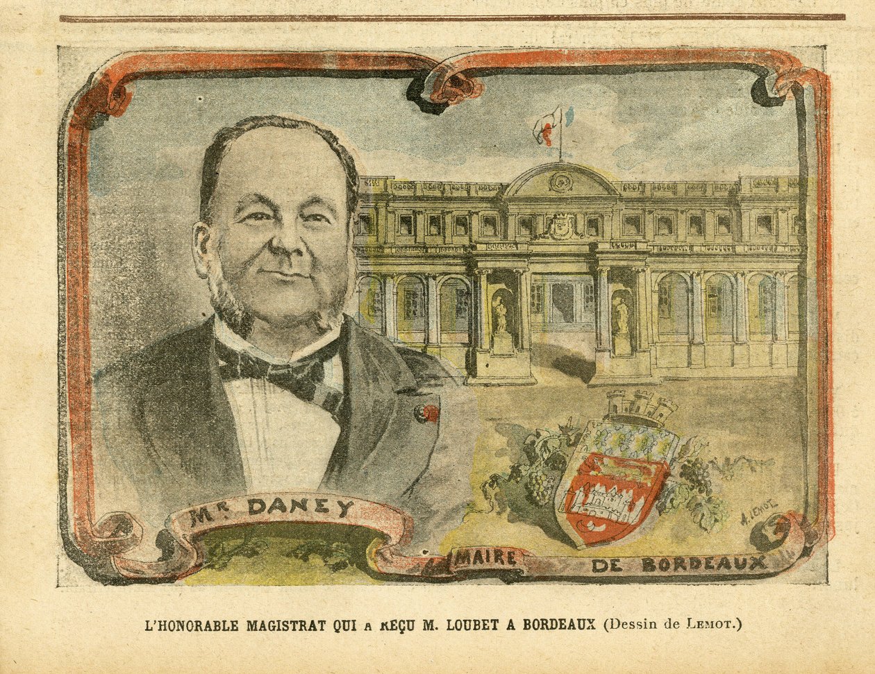 Achille Lemot (1846-1909)在Le Pelerin的插图，07/05/05 - 在波尔多接待Loubet先生的尊敬的法官 - 波尔多共和国总统建筑Urbanisme - 市长Daney Alfred (1832-1911) 作者 阿基里·莱莫特（Achille Lemot）