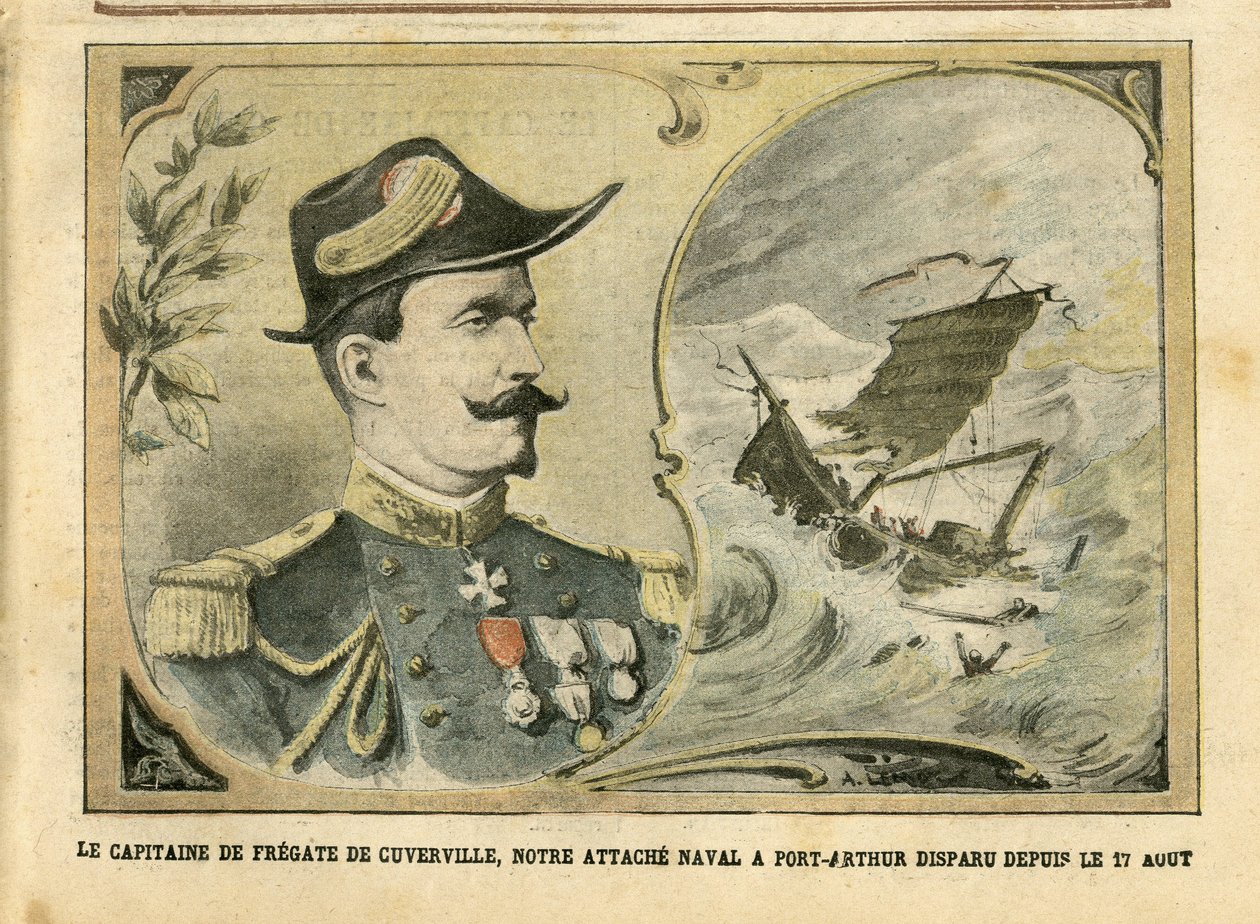 2004年9月25日《Le Pelerin》中关于Achille Lemot（1846-1909）的插图 - Cuverville号护卫舰的舰长，我们在阿瑟港的海军附属机构自8月17日起失踪 - Armee, Maritime Marine Nautique Balneaire, Port-Arthur, Naufrage - De Cuverville 作者 阿基里·莱莫特（Achille Lemot）