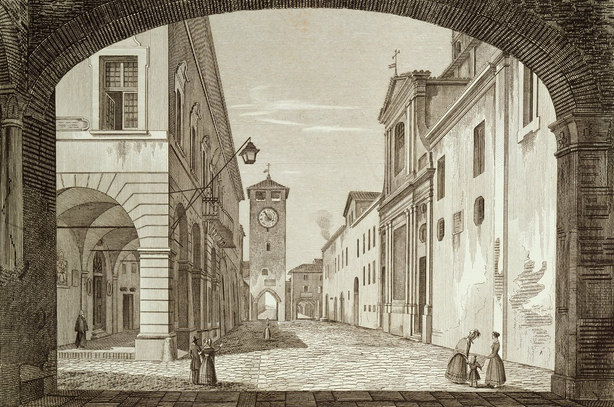拉文纳公使馆博洛尼亚城堡广场景观，意大利 Achille Parboni（1783-1841 年）镌刻 作者 阿基尔·帕博尼