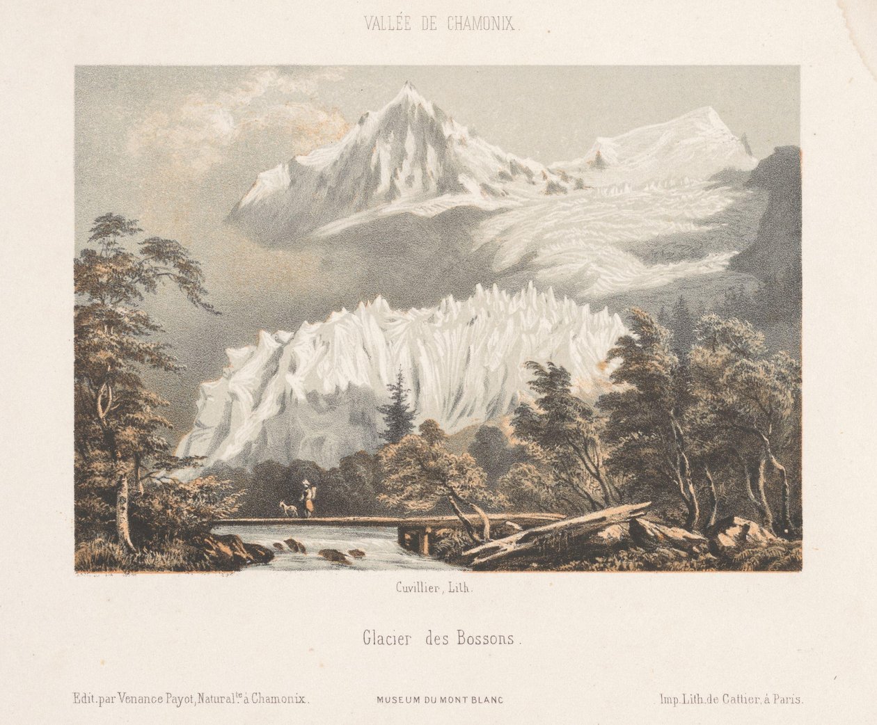 从蒙特茨山坳眺望勃朗峰
从 Les Montets 望勃朗峰。马蒂尼之路（物品上的标题）
霞慕尼-勃朗峰（系列标题）
勃朗峰博物馆（文物上的系列名称） 作者 广告。居维利埃
