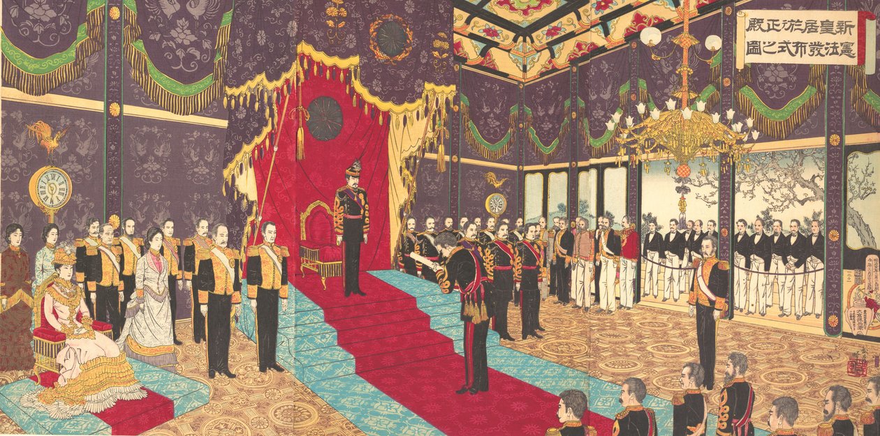 1889年3月2日，明治22年，在......的国家会议厅观看国家宪法的颁布。 作者 足立银杏