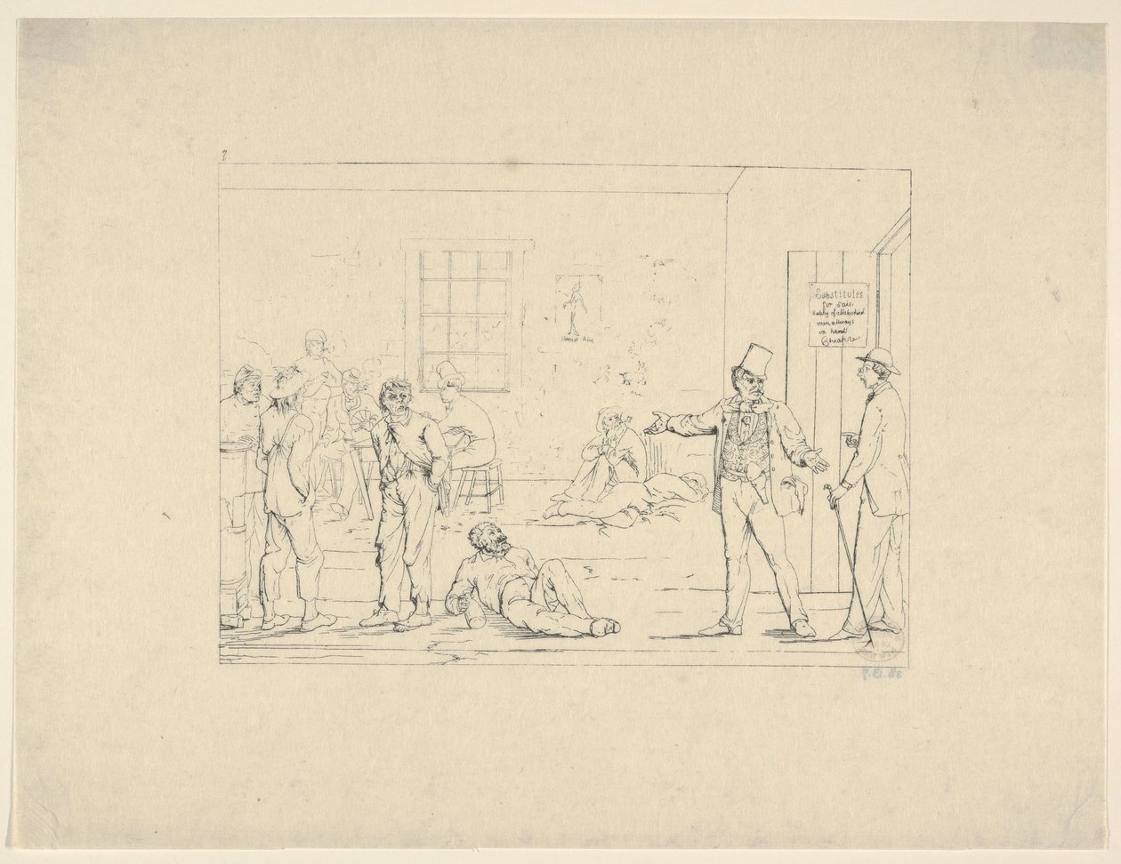 战争期间在北方购买代用品，来自1861-63年的南方战争蚀刻画。 作者 阿达尔伯特·约翰·沃尔克