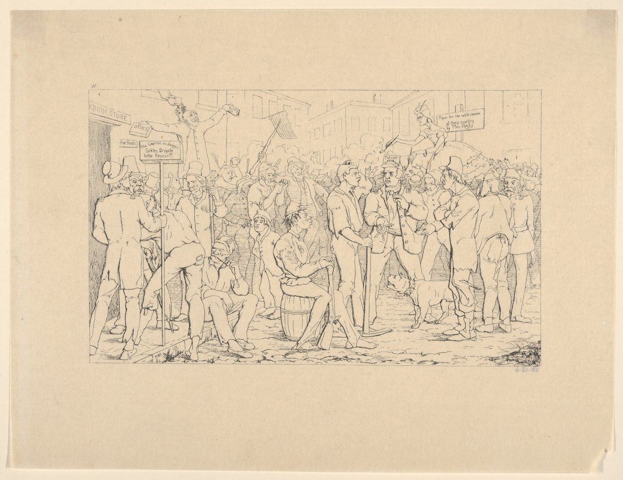 西克尔斯旅的征兵情况，纽约，来自1861-63年南方战争版画。 作者 阿达尔伯特·约翰·沃尔克