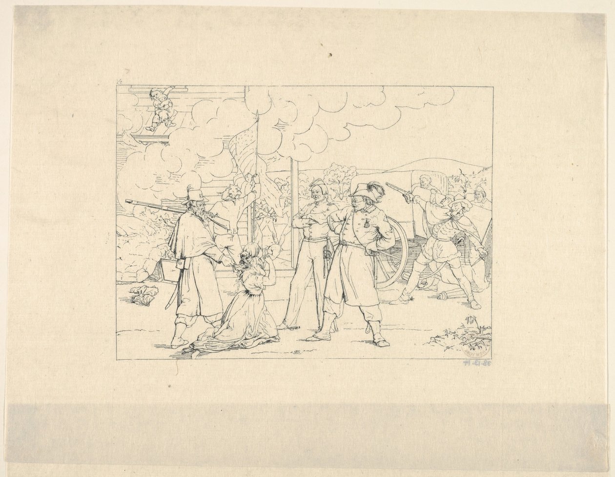 英勇的人Dat Fite Mit Siegel来自1861-63年的南方战争版画。 作者 阿达尔伯特·约翰·沃尔克