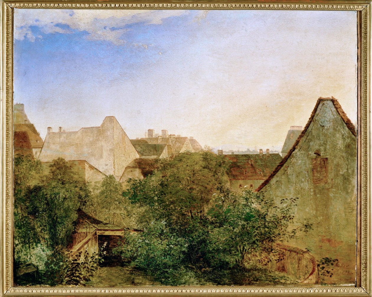 Blick ueber Wiener Vorstadthaeuser - 俯瞰维也纳郊区......（木板绘画） 作者 阿达尔伯特·斯蒂夫特