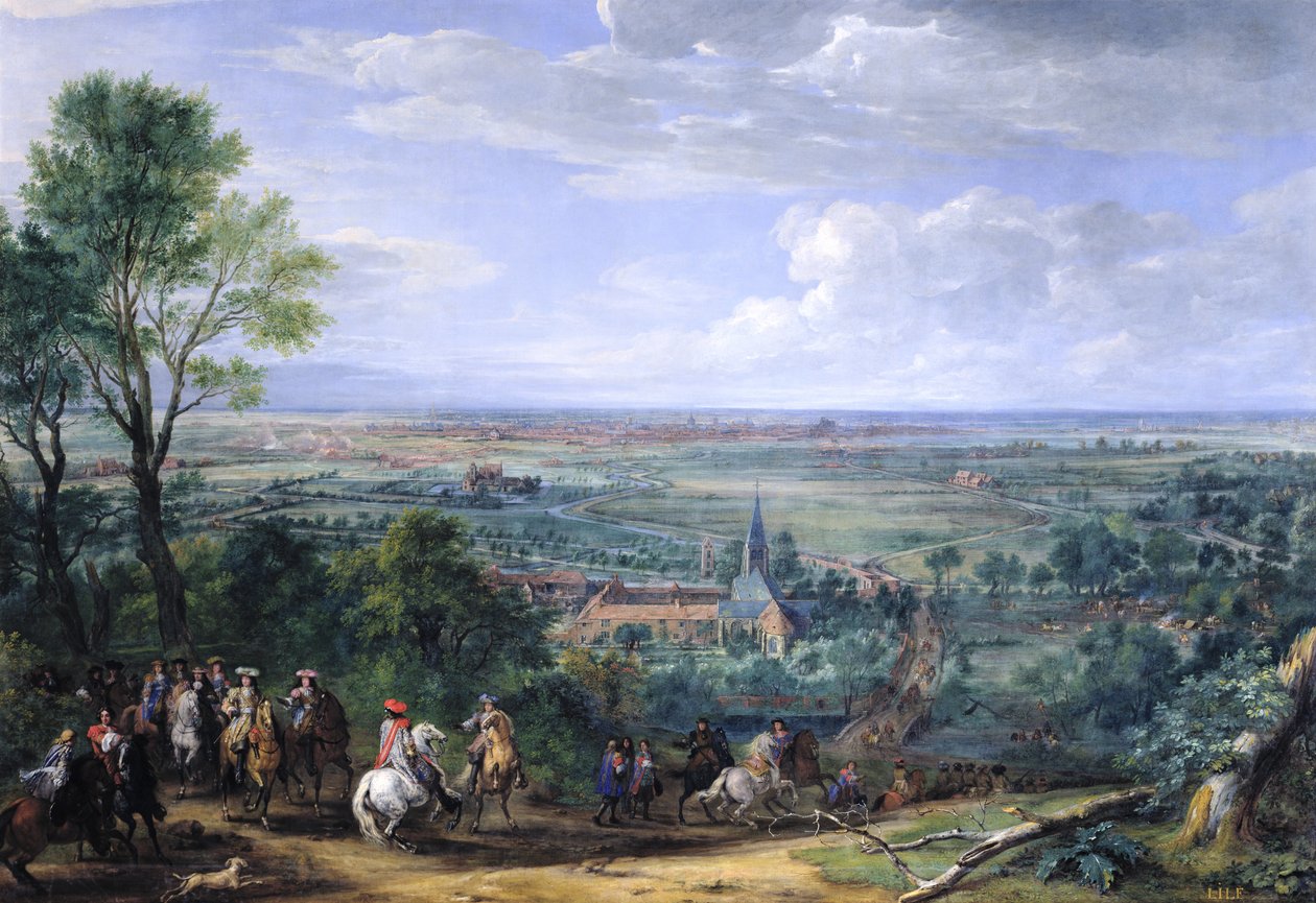 路易十四（1638-1715）在里尔围城面对法孚修道院，1667年8月，c.1685 作者 亚当·弗兰斯·范·德·穆伦