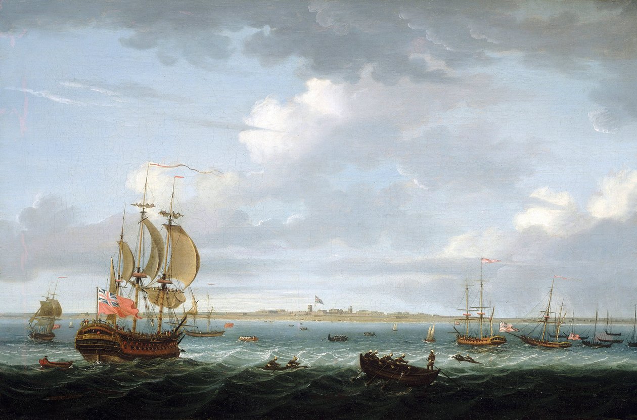 在马德拉斯（印度）沿海航行，描述港口和城市以及圣乔治堡上飘扬的英国国旗，令人联想到大英帝国在印度面临的困难日益增多 作者 亚当·卡兰德