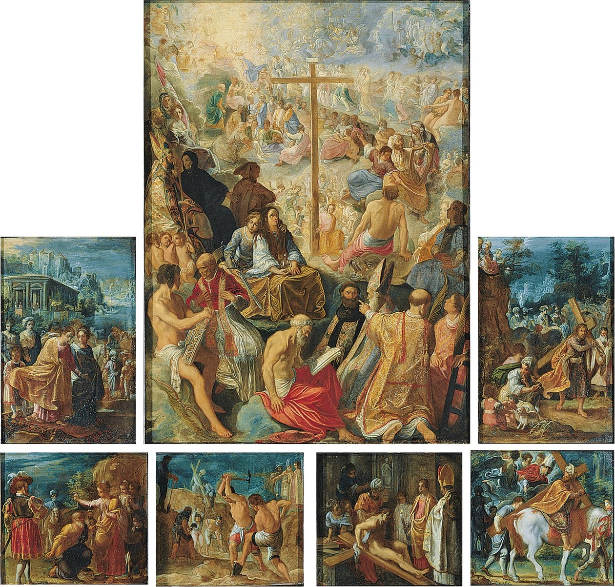 德语: Der Frankfurter Kreuzaltar (Die Auffindung und Verherrlichung des Wahren Kreuzes) 法兰克福圣十字架祭坛画 作者 亚当·埃尔斯海默