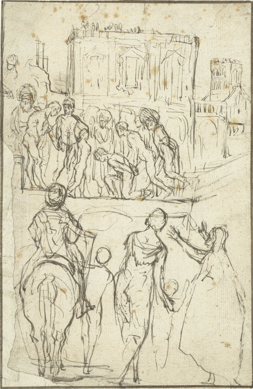 德语： Josephus wird von Nicanor vor Kaiser Vespasianus geführt 约瑟夫在维斯帕先皇帝面前由尼卡诺尔领导 作者 亚当·埃尔斯海默