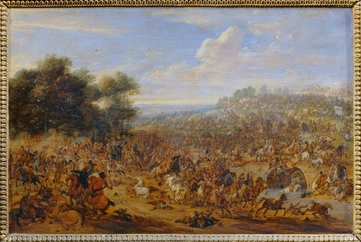 桥附近的战斗 ... 作者 亚当·弗兰斯·范德（Adam Frans van der）穆伦（圆）