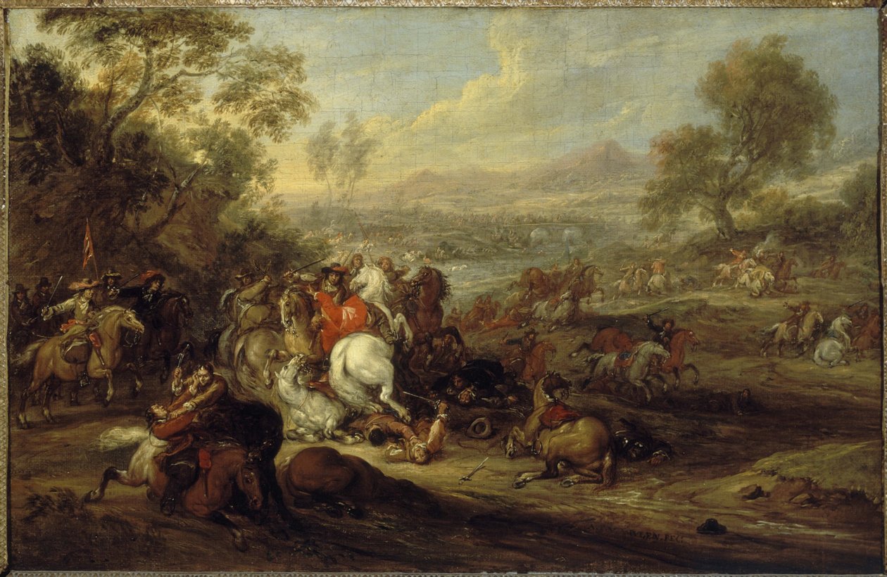 骑兵冲击或骑兵战斗，1652 年至 1690 年间（布面油画） 作者 亚当·弗兰斯·范·德·穆伦