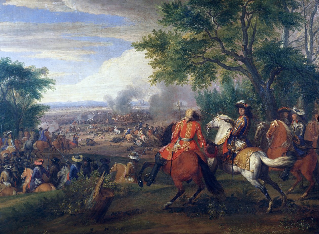 国王路易十四1667年在布鲁日运河附近击败西班牙军队时的情景，范德默伦（1632-1690）的绘画，法国和比利时 作者 亚当·弗兰斯·范·德·穆伦