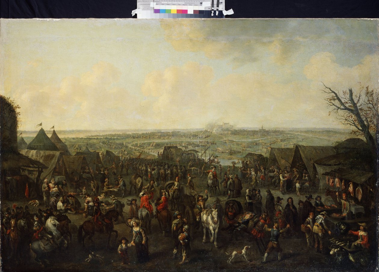 "城镇围困 被围困城镇的日常生活场景。Adam Frans van der Meulen（1632-1690 年）17 世纪的绘画作品 圣彼得堡冬宫博物馆 作者 亚当·弗兰斯·范·德·穆伦