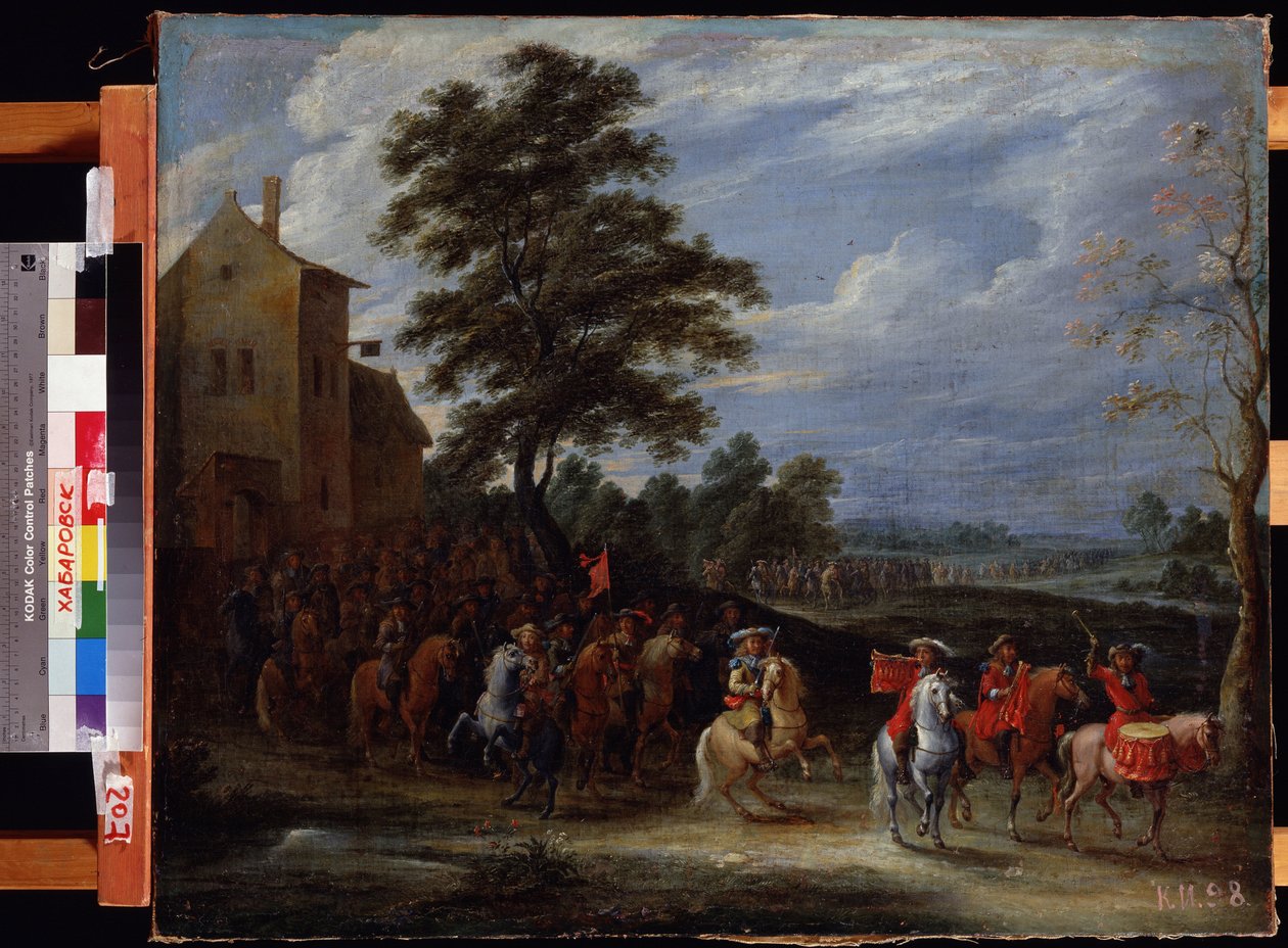 Regiment de cavalerie passant sur un domaine（骑兵团上战场）。Peinture de Adam Frans van der Meulen (1632-1690)。纸面油画，65 x 78.5 厘米，火焰艺术，巴洛克艺术。哈巴罗夫斯克远东博物馆。©FineArtImage/Leemage 作者 亚当·弗兰斯·范·德·穆伦