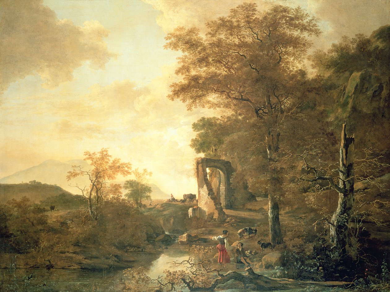 有拱门的风景，约 1654 年（布面油画） 作者 亚当·皮纳克（Adam Pynacker）