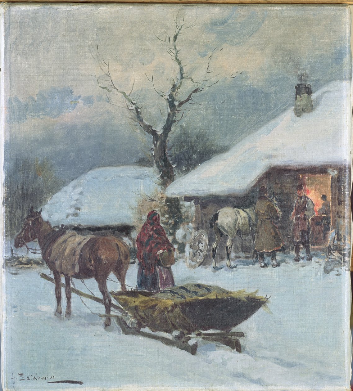 1930年在房子前面的雪橇 作者 亚当·塞科维奇