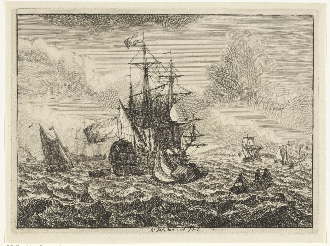 Zeegezichten met schepen en roeiboot 作者 亚当·西洛