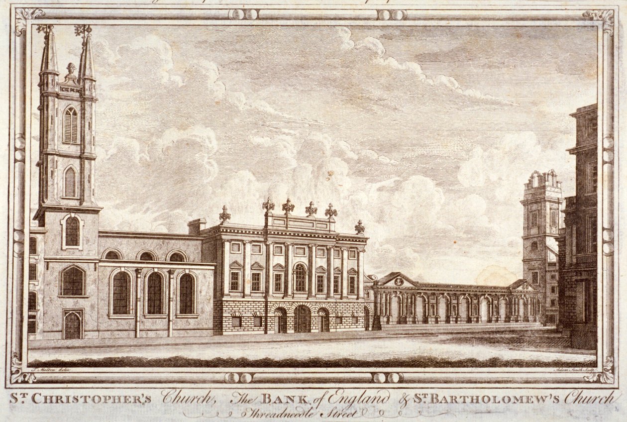 英格兰银行，St Christopher-le-Stocks和St Bartholomew-by-the Exchange，伦敦，约1775年 作者 亚当·斯密
