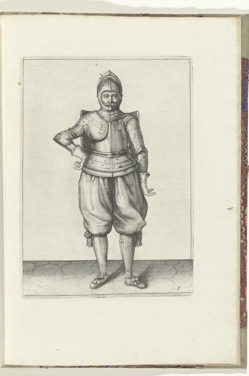 使用长矛和剑的练习：背着长矛休息的士兵（第 1 号），1618 年
De Nassausche Wapen-Handelinge, van Schilt, Spies, Rappier ende Targe : beyde figuerlick afgebebeelt, ende gestelt na de neuwe ordening [van] (...) Maurits van Nassa 作者 亚当·范·布雷恩
