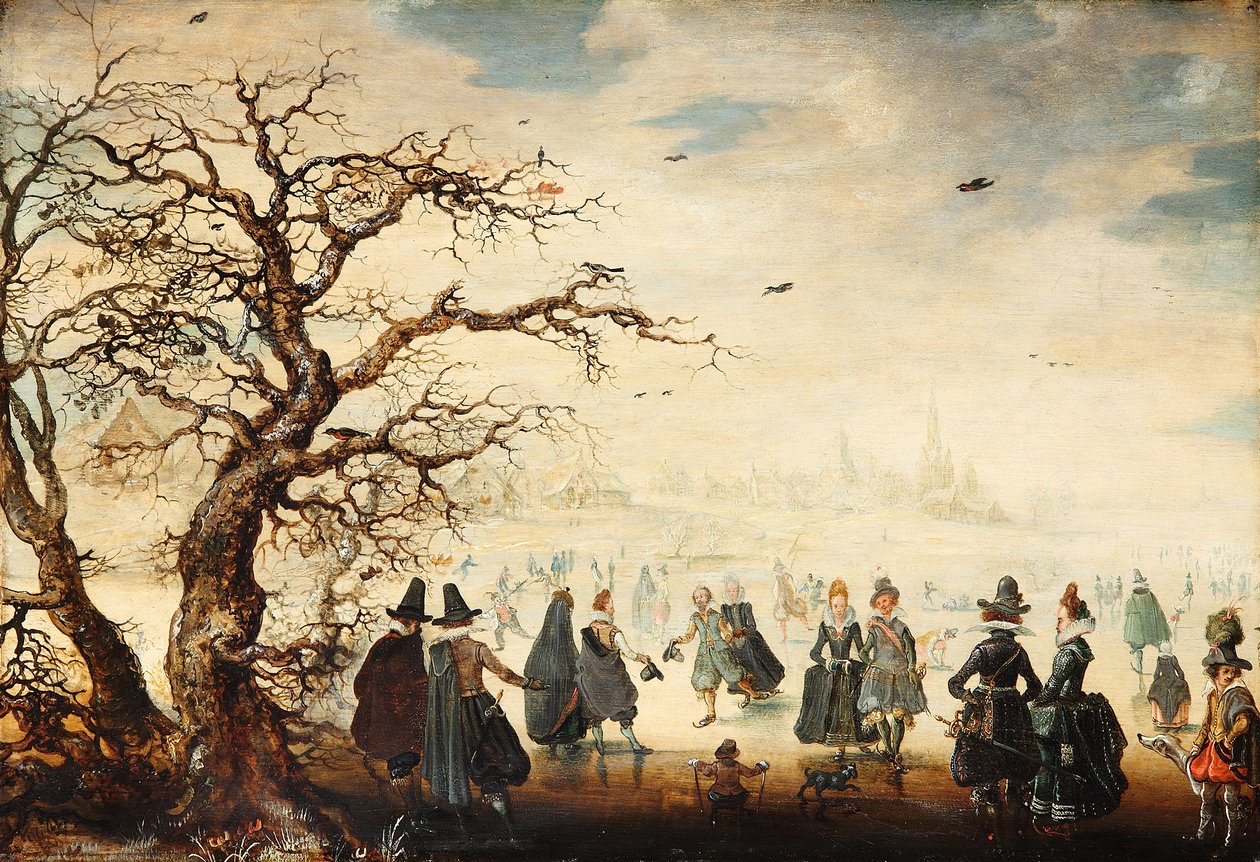 德语: Wintervergnügen 冬季景观，优雅的人物在滑冰 作者 亚当·范·布雷恩
