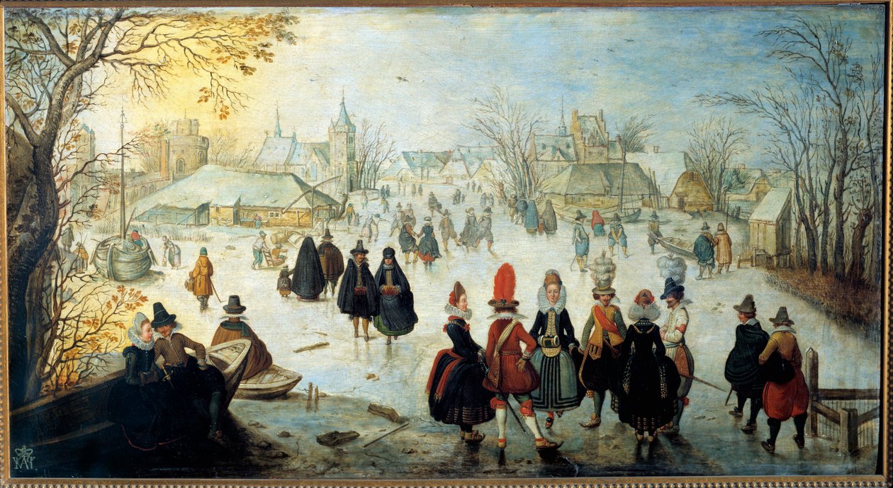 Les skaters 绘画由 Adam Van Breen (1599-1665) 17 世纪 0,35x0,65 米 作者 亚当·范·布雷恩
