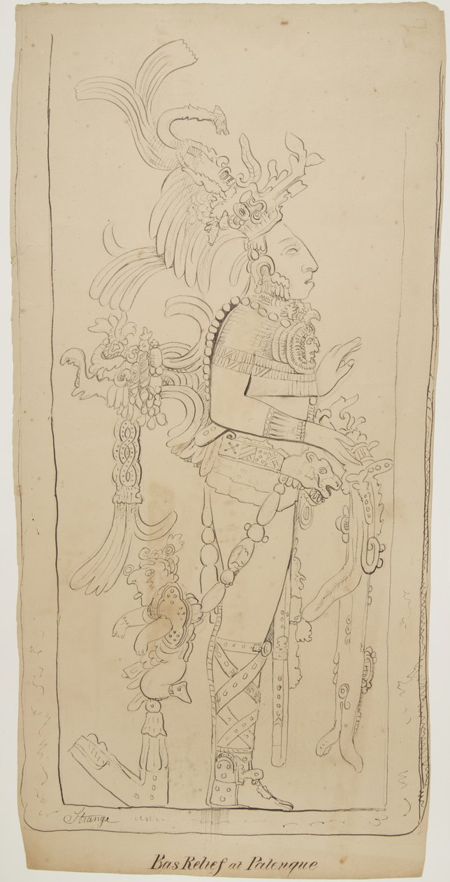 墨西哥帕伦克的浅浮雕（黑色墨水和石墨） 作者 阿黛拉·布雷顿（Adela Breton）