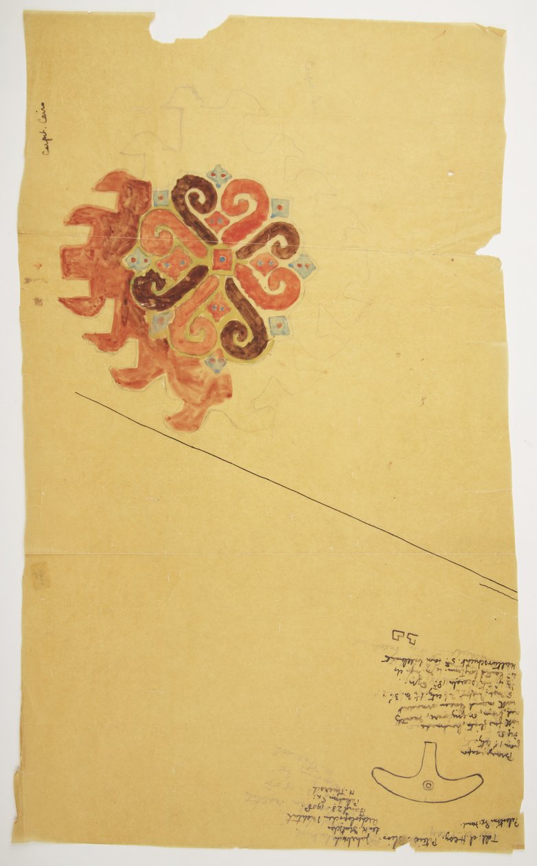 地毯和青铜武器的素描（水彩画 作者 阿黛拉·布雷顿（Adela Breton）
