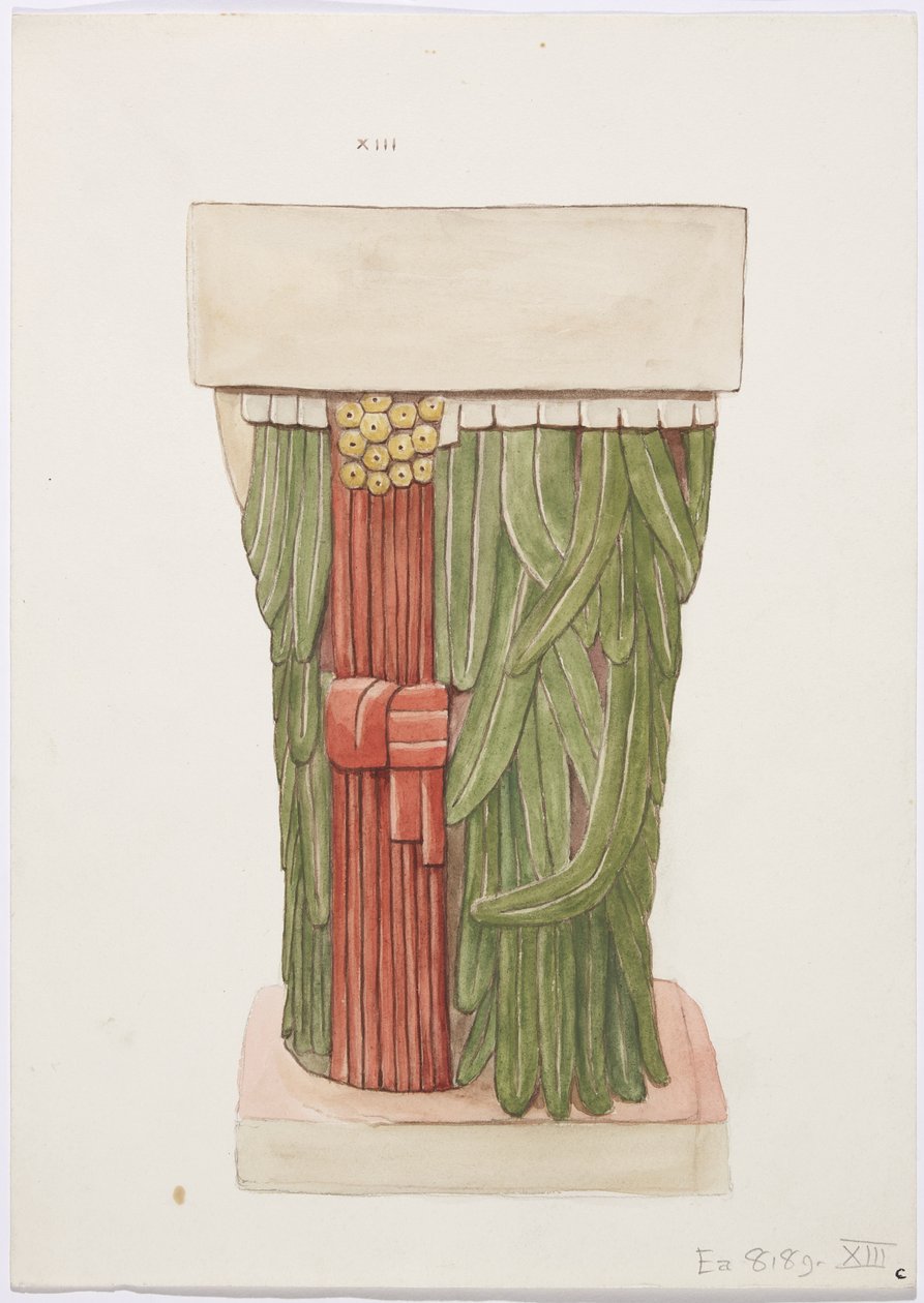 墨西哥奇琴伊察球阁寺A庙外室的卡利亚特（水彩画 作者 阿黛拉·布雷顿（Adela Breton）