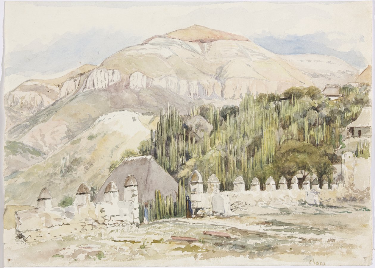 Church Enclosure, Metztitlán, Hidalgo, Mexico (watercolor) 作者 阿黛拉·布雷顿（Adela Breton）