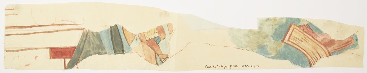 墨西哥尤卡坦州Chichen Itza的Casa de las Monjas壁画片段的副本 水彩画（水彩）。 作者 阿黛拉·布雷顿（Adela Breton）