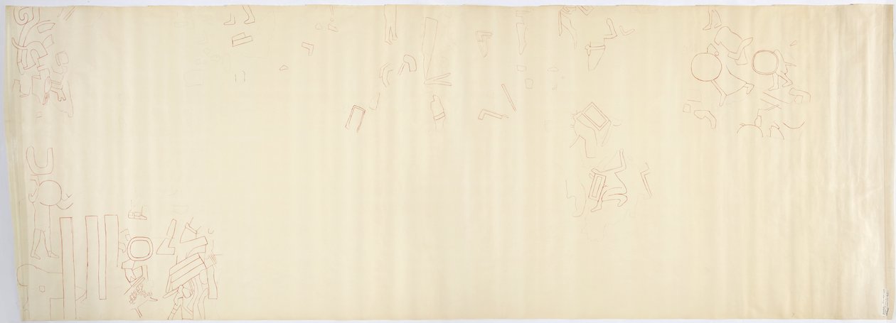 北壁绘画，美洲虎上庙，奇琴伊察，墨西哥 南区（红色墨水和石墨） 作者 阿黛拉·布雷顿（Adela Breton）