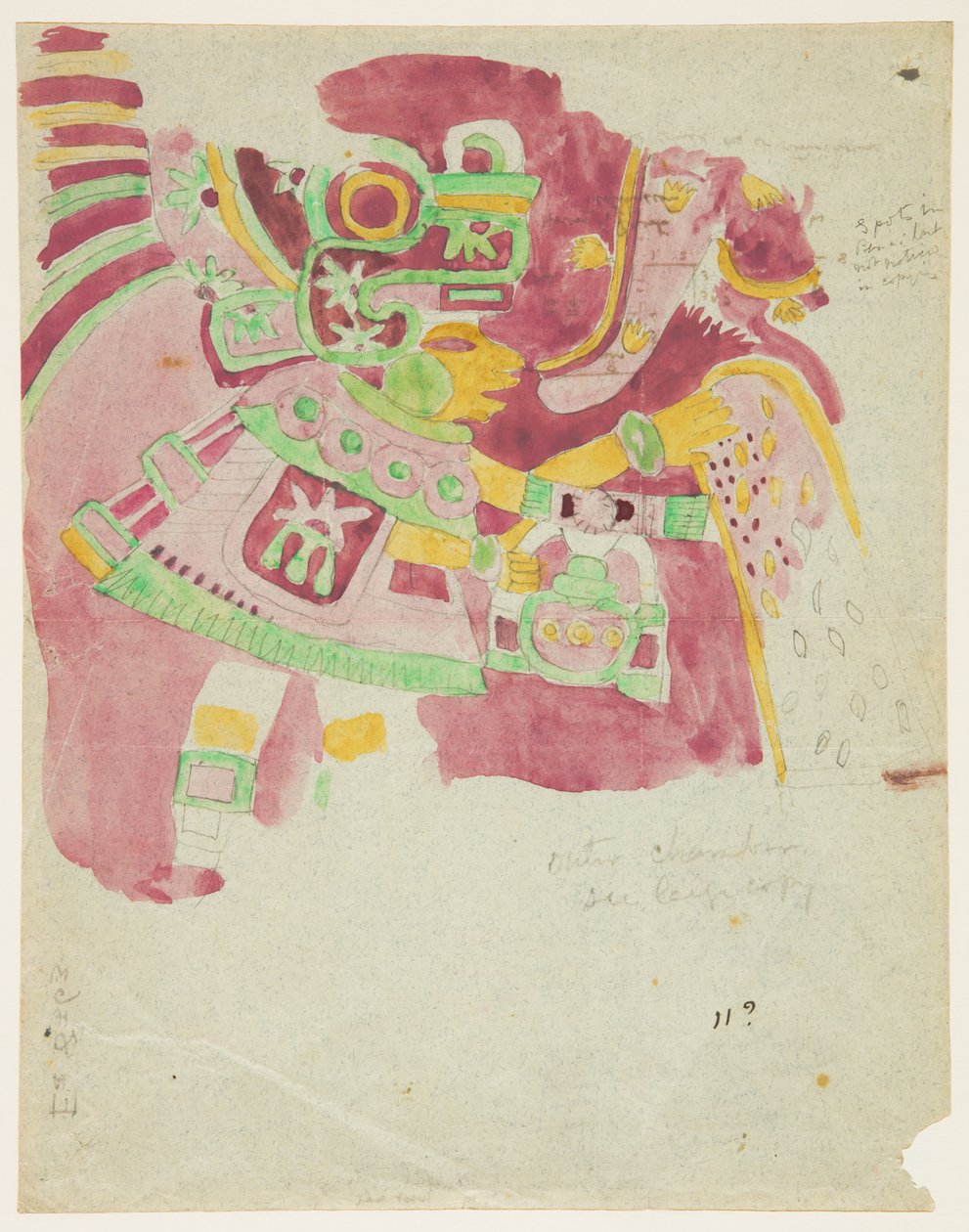 墨西哥特奥蒂瓦坎Penafiel的外室壁画画作。 作者 阿黛拉·布雷顿（Adela Breton）