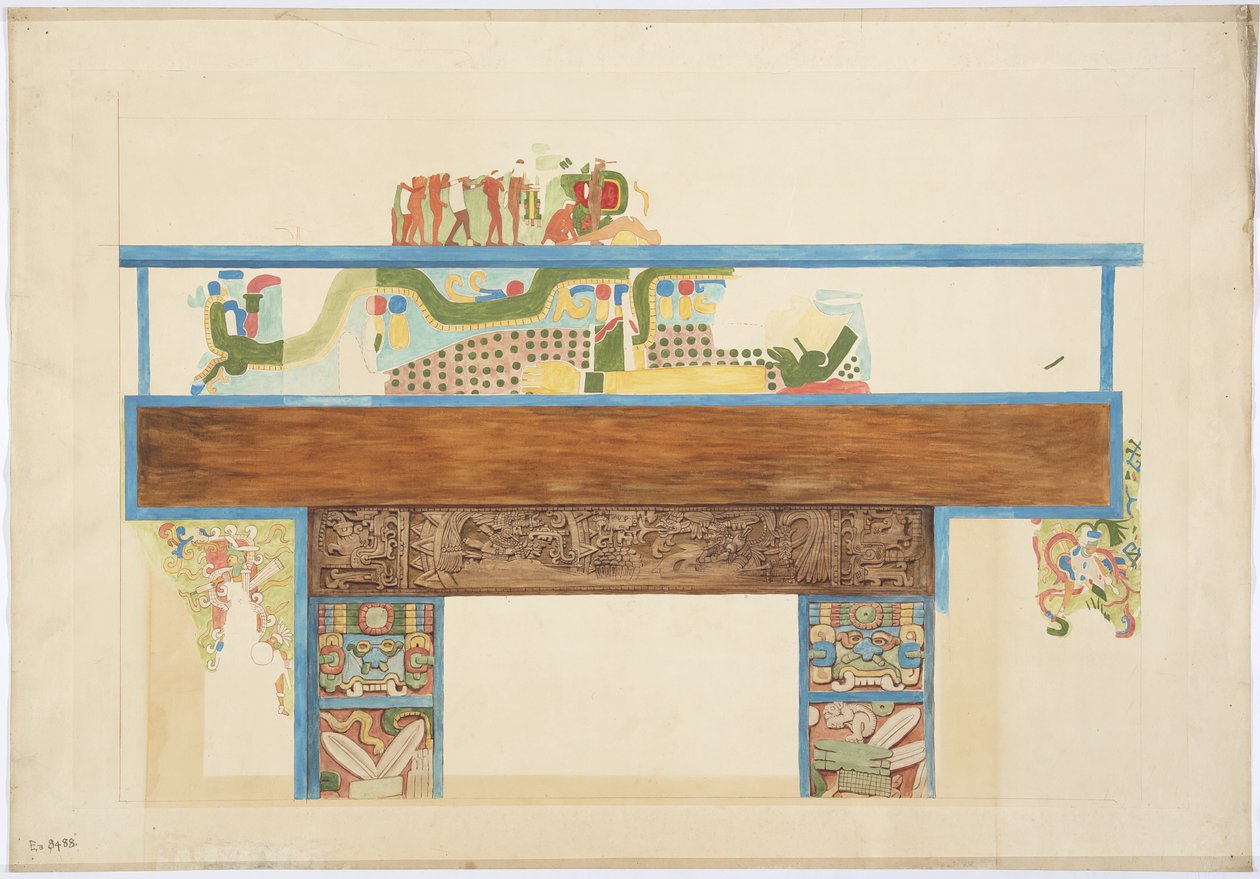 Quarter scale copy of a wall painting west wall, Upper Temple of the Jaguars, Chichen Itza, Mexico (watercolor, bodycolour, graphite) 作者 阿黛拉·布雷顿（Adela Breton）